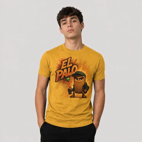 Montaje de ejemplo de una camiseta amarilla de EL PALO